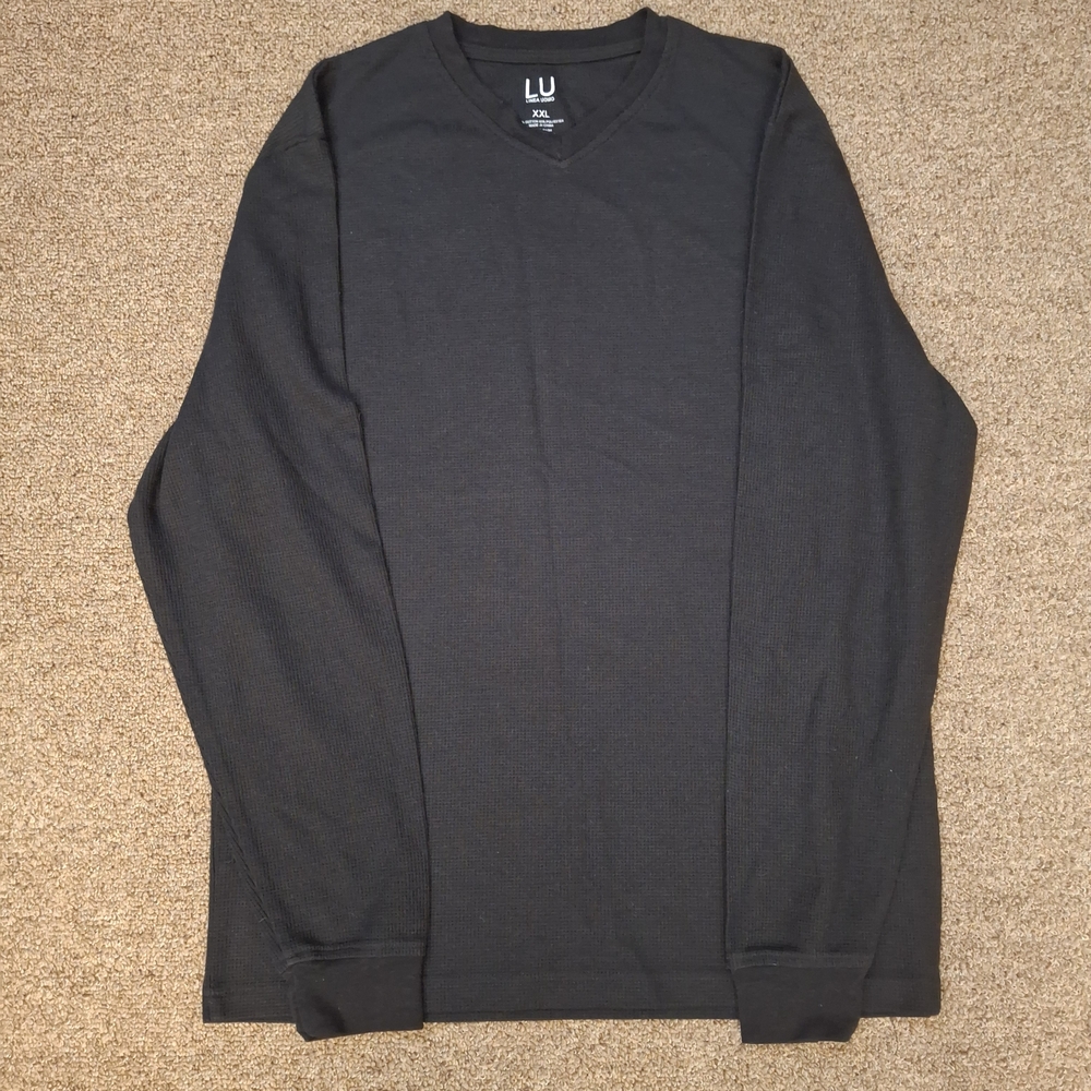 Linea Uomo Men's Black Long Sleeve Pullover V-Neck Thermal Shirt Sz XL